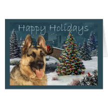 German Shepherd Christmas Evening Greeting Cards