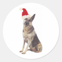 German Shepherd Santa Hat Round Sticker