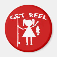 Get Reel - Little Girls Fishing Fridge Magnet