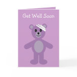 Get Well Soon lilac cartoon teddy bear card