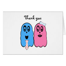 Ghost couple in pink and blue greeting card