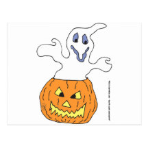 Ghost haunting pumpkin post card