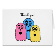 Ghosts in pink yellow and blue cards