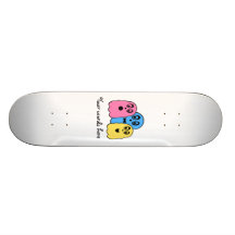 Ghosts in pink yellow and blue skate board decks