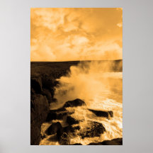 giant storm waves crashing on cliffs poster