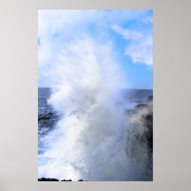 giant wave crashing on cliffs posters