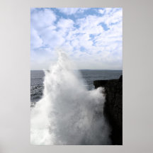 giant wave crashing on coast cliffs poster