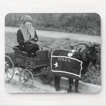 Giddy up, Billy! Vintage Goat Girl Pulled in Buggy Mousepads
