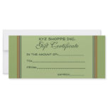 Gift Certificate green biege stripes rack cards