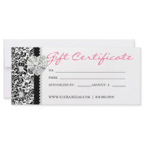 Gift Certificates Salon Spa Pink Damask Bow Jewels