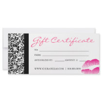 Gift Certificates Salon Spa Pink Damask Frame Lips