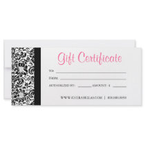Gift Certificates Salon Spa Pink Damask Frame