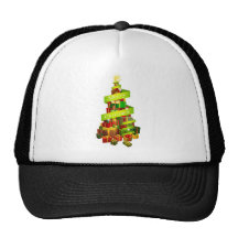 Gifts tree with Merry Christmas ribbon Mesh Hat