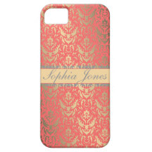 Gilded Peach Elegant Faux Shimmer Damask