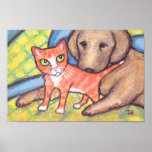 Ginger Tabby Kitten With Golden Labrador Retriever posters