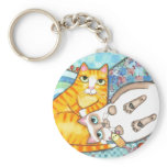 Ginger Tabby Kitty & Siamese Cat Keychain