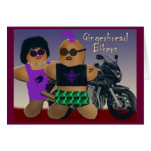 Gingerbread bikers greeting cards