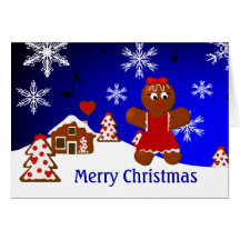 Gingerbread House & Girl Merry Christmas Card