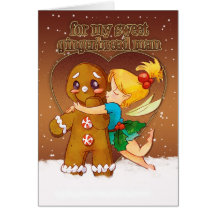 Gingerbread Man And Fairy Christmas Card - Love At