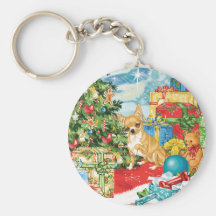 Gingerbread Wishes Chihuahua Christmas Art Keychains