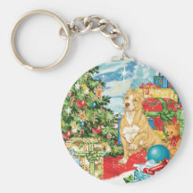 Gingerbread Wishes Pit Bull Terrier Christmas Art Keychain