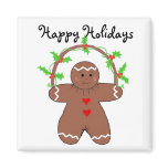 Gingerbread with Holly Refrigerator Magnets