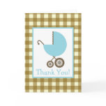 Gingham & Blue Carriage Baby Shower Thank You