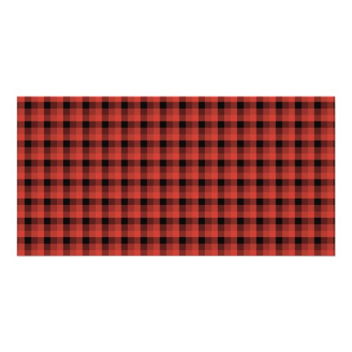 Gingham check pattern. Red and Black Plaid Photo Card