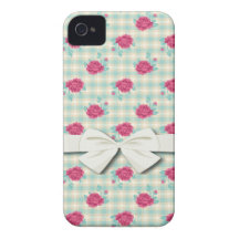 gingham plaid and hot pink chic roses pattern Case-Mate iPhone 4 case