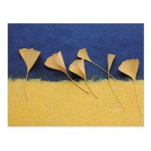 ginkgo leaves on handmade paper postcard