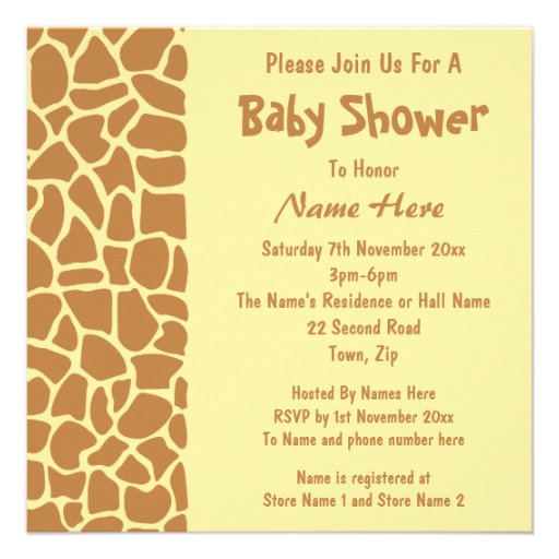 Giraffe Baby Shower Invitations