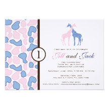 Giraffe Birthday Invitation - Twin Boys