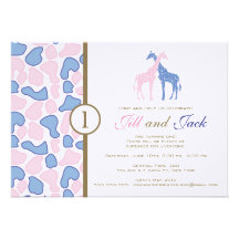 Giraffe Birthday Invitation - Twin Boys