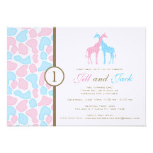 Giraffe Birthday Invitation - Twin Boys