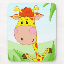 Giraffe in grass mouse pads