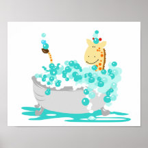 GIRAFFE in Tub Jungle Bathroom Art Print