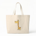 Giraffe looking around canvas bag