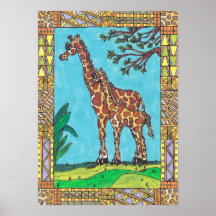 Giraffe Mum and Baby poster