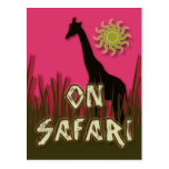 Giraffe on safari postcards - pink