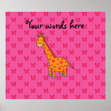 Giraffe pink butterflies print