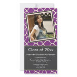 Giraffe Print Graduation Photo Announcement purple photo cards