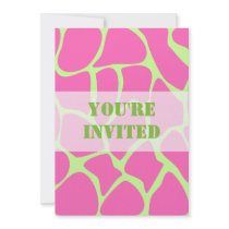 Giraffe Print Pattern, Bright Pink and Lime Green Personalized Announcement