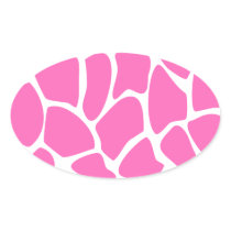 Giraffe Print Pattern in Bright Pink. Oval Stickers