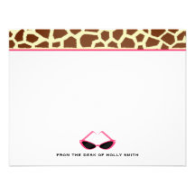 Giraffe Print  / Pink Sunglasses Flat Notecards Personalized Invitations