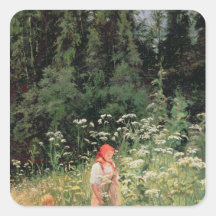 Girl among the wild flowers, 1880 square sticker