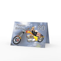 Girl and chopper 60 Birthday card