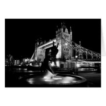 Girl And Dolphin Statue And Tower Bridge Cards