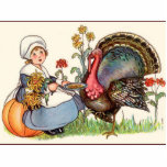 girl and turkey, vintage thanksgiving