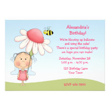 Girl Angel Flower Birthday Invitation