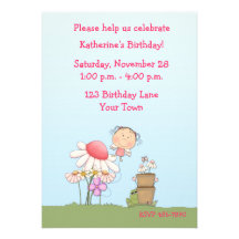 Girl Angel Flower Garden Birthday Invitation